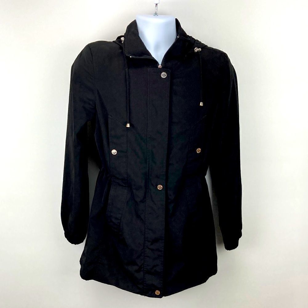 Calvin Klein Pea Coat Zip Up Button Hooded Women’s Size Small